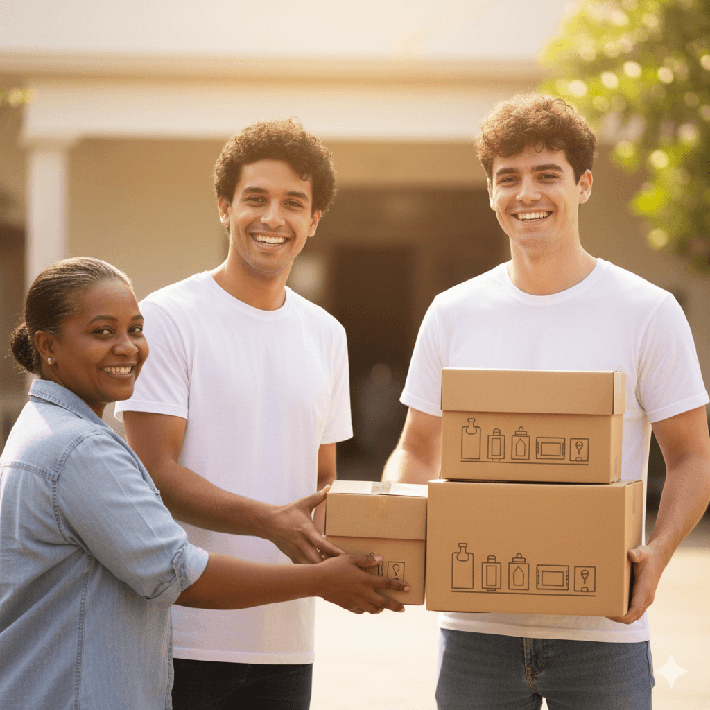 Voluntários do LEAN recebendo doação de fraldas